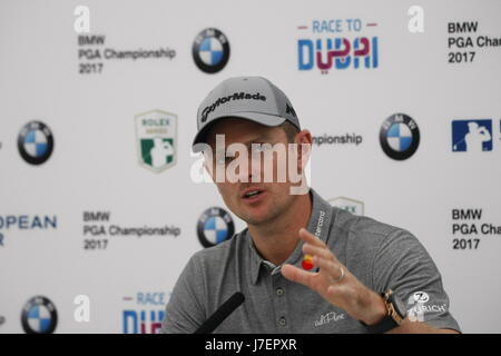 Virgina Eau, Surrey, UK 24 mai 2017 Justin Rose, le Major winer et champion olympique parle de ses chances de gagner le championnat BMW PGA Golf Club à la Wentworth, cette semaine : Motofoto Crédit/Alamy Live News Banque D'Images