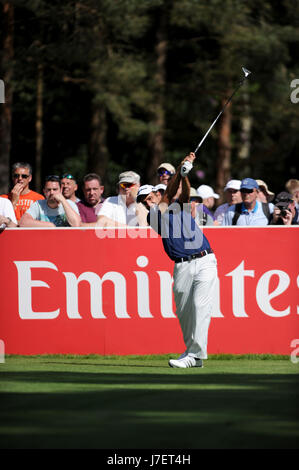 Virginia Water, Surrey, UK. 24 mai, 2017. Edoardo Molinari (ITA) disques durs du 12e dans l'événement Pro-Am avant la tournée européenne BMW PGA Championship sur re-modélisé à l'Ouest Wentworth Club, Surrey. © David Partridge / Alamy Live News Banque D'Images