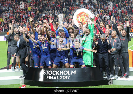 Stockholm, Suède. 24 mai 2017. Célébration de Manchester United l'UEFA Europa League match 2017 vs Manchester United Ajax à l'Ami Arena Stadium. Credit : Ahmad Mora/Alamy Live News Banque D'Images