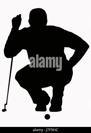 Objectif Objectif sport sports golf mettant à genoux silhouette profil golfeur sport art Banque D'Images