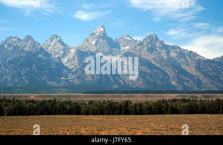 Grand Tetons Peaks vu de Glacier View Turnout in Grand Tetons National Park, au Wyoming, USA Banque D'Images