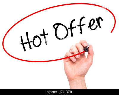 Man main écrit Sex offre avec marqueur noir sur l'écran visuel. Isolé sur fond. Le commerce, la technologie, internet concept. Stock Photo Banque D'Images