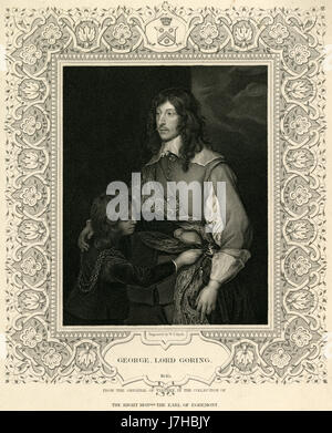 Gravure ancienne 1836, Lord Goring. George Goring, Lord Goring (1608-1657) était un soldat royaliste. Il était connu par le titre de courtoisie Lord Goring comme le fils aîné du premier Comte de Norwich. SOURCE : gravure originale. Banque D'Images