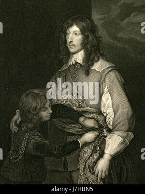 Gravure ancienne 1836, Lord Goring. George Goring, Lord Goring (1608-1657) était un soldat royaliste. Il était connu par le titre de courtoisie Lord Goring comme le fils aîné du premier Comte de Norwich. SOURCE : gravure originale. Banque D'Images