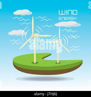 Paysage plat avec releated windpower Illustration de Vecteur