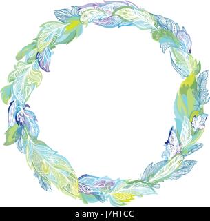 Élégant cercle romantique printemps couronne tribal en vert et bleu pour la carte et print design Illustration de Vecteur