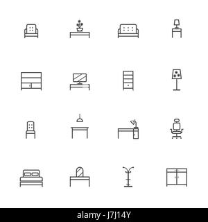 Accueil Mobilier Icons Set. L'icône de la ligne Illustration de Vecteur