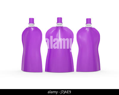 Stand up blanc violet sac courbe avec couvercle de la tuyère d'emballage, chemin de détourage inclus. Maquette plastique pack pour produits liquides comme les jus de fruits, lait , je Banque D'Images