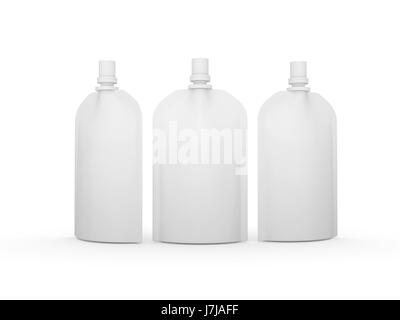 Stand up blanc vide emballage sac avec bec verseur couvercle, chemin de détourage inclus. Maquette plastique pack pour produits liquides comme les jus de fruits, lait , jelly, de Banque D'Images