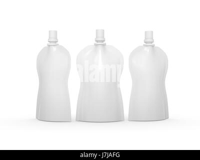 Stand up blanc vide emballage sac de courbe avec bec verseur couvercle, chemin de détourage inclus. Maquette plastique pack pour produits liquides comme les jus de fruits, lait , jel Banque D'Images