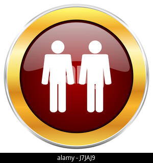 L'icône web rouge Couple avec golden border isolé sur fond blanc. Bouton brillant rond. Banque D'Images