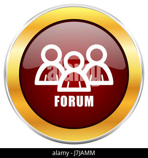 Forum icône web avec golden border isolé sur fond blanc. Bouton brillant rond. Banque D'Images
