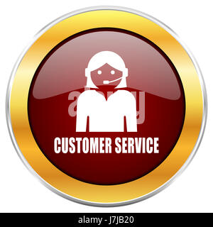 Service client web icon rouge avec bordure or isolé sur fond blanc. Bouton brillant rond. Banque D'Images
