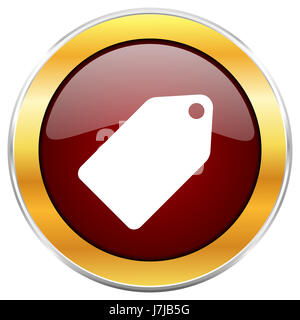Label rouge icône web ticket avec golden border isolé sur fond blanc. Bouton brillant rond. Banque D'Images