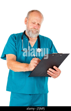Portrait d'un médecin homme heureux tout en faisant contrôle médical Banque D'Images