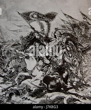 La bataille de Kahlenberg, livrée en 1683, a été un conflit clé pendant la Grande Guerre turque. Elle marque un moment décisif dans l'histoire européenne, les forces autrichiennes et polonaises, dirigées par le roi Jean III Sobieski, vainquant l'armée ottomane, mettant fin à la menace ottomane contre Vienne et l'Europe. Banque D'Images