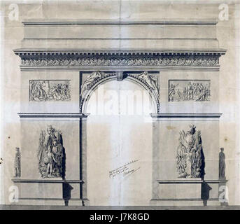 L'Arc de Triomphe de lÂ€™Ã^toile, conçu par Jean Chalgrin, est l'un des monuments les plus emblématiques de Paris. Cet arc de triomphe commémore les victoires militaires de Franceâ€™ et sert de symbole de fierté nationale. Banque D'Images