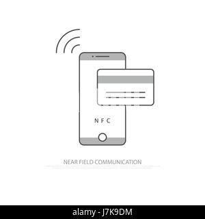 La technologie NFC paiement concept. services bancaires mobiles et e-commerce. L'icône vecteur de transfert d'argent sans contact, sans fil transaction avec carte de crédit bancaire. POS Illustration de Vecteur