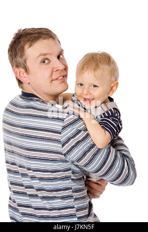 Heureux Père avec fils isolated on white Banque D'Images