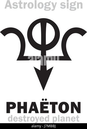 Alphabet d'astrologie : PHAËTON, détruit hypothétique planète (entre Mars et Jupiter, maintenant ceinture d'Astéroïdes). Caractères hiéroglyphes signe (symbole). Illustration de Vecteur