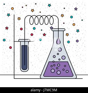 Fond blanc avec des éclats de test tube connecté à bécher en verre Illustration de Vecteur