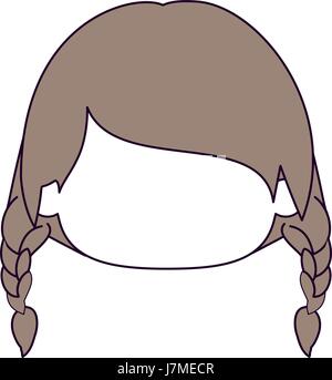 Sections et couleur silhouette cheveux brun clair de la tête sans visage de petite fille aux cheveux tressés Illustration de Vecteur