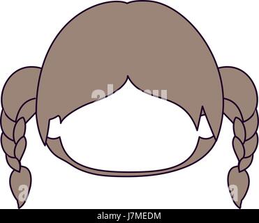 Sections et couleur silhouette cheveux brun clair de la tête sans visage de petite fille avec des tresses de cheveux Illustration de Vecteur