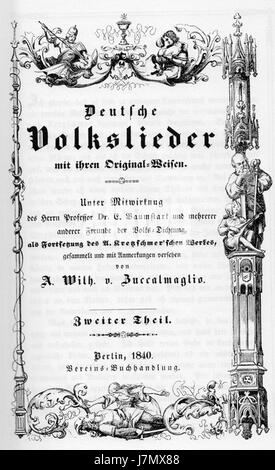 Un livre intitulé 'Volkslieder', qui fait référence à une collection de chansons folkloriques. Banque D'Images