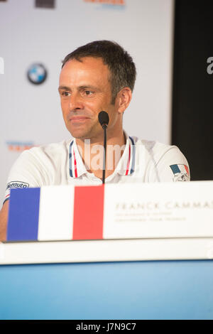 Les Bermudes. 25 mai, 2017. Franck Cammas, barreur de Groupama le Team France. 35e America's Cup conférence de presse d'ouverture. America's Cup Village, les Bermudes. 25/5/2017 Crédit : Chris Cameron/Alamy Live News Banque D'Images