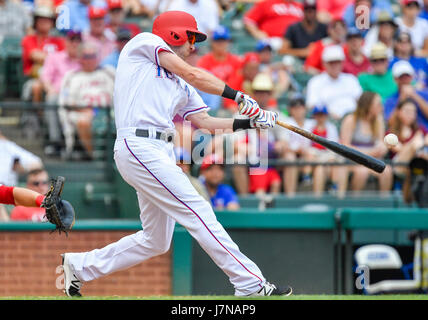 May 18, 2017: Texas Rangers left fielder Ryan Rua #16 during an MLB  interleague game between the Philadelphia Phillies and the Texas Rangers at  Globe Life Park in Arlington, TX Texas defeated