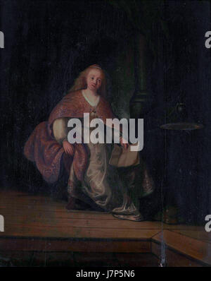 'Bathsheba avec la lettre de David' est une peinture célèbre de Rembrandt, représentant l'histoire biblique de Bathsheba recevant une lettre du roi David. L'œuvre met en valeur l'utilisation habile de la lumière et de l'ombre par Rembrandt, ainsi que sa capacité à capturer la profondeur émotionnelle. La peinture est considérée comme un exemple significatif de l'art baroque et met en évidence les thèmes de l'amour, de la tentation et de la conséquence morale. Banque D'Images