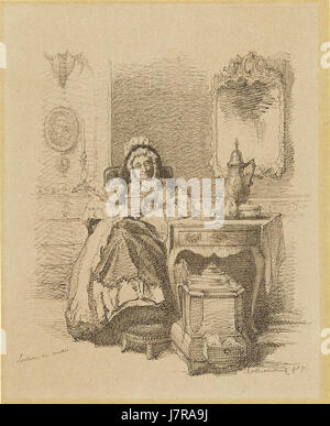 'Lecture du matin, lezende oude dame' (lecture matinale, lecture vieille dame) d'Alexander Hugo Bakker Korff est une peinture représentant une scène sereine d'une femme âgée lisant dans la lumière du matin, reflétant l'attention de l'artiste aux détails et la douce représentation de la vie quotidienne. Banque D'Images