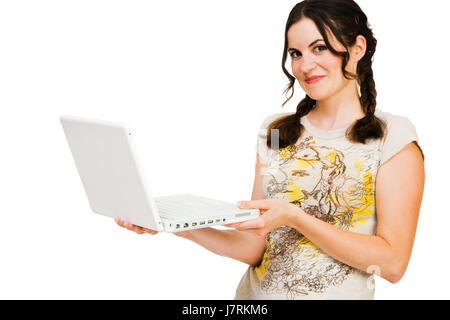 Ordinateur portable ordinateurs portables ordinateur femme rire rire rire rire twit Banque D'Images