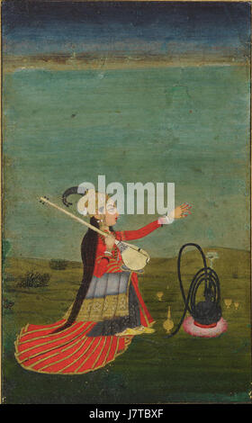 Une femme tenant une Veena, Mughal, Inde. 18 siècle Banque D'Images