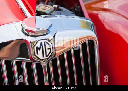 La grille avant d'une voiture de sport britannique, 1955 MG TF 1500 Roadster sur l'affichage de Franklin, Tennessee, États-Unis Banque D'Images