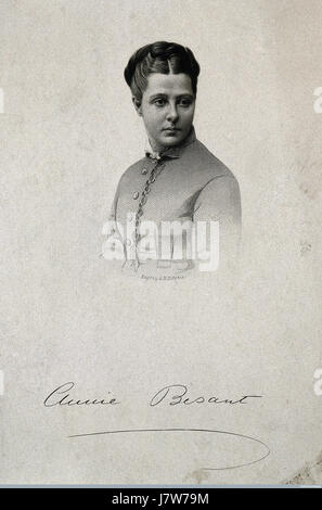 Annie Besant était une militante sociale britannique, théosophiste et défenseuse des droits des femmes. Ce portrait de Ritchie capture sa stature intellectuelle et politique, reflétant ses contributions à la réforme sociale et à la Société théosophique. Banque D'Images
