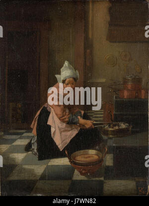 'De Wafelbakster' est une peinture d'Alexander Hugo Bakker Korff, représentant une femme cuisinant des gaufres. Le travail montre la capacité de Bakker Korffâ€™ à capturer la vie quotidienne et les figures humaines. Banque D'Images