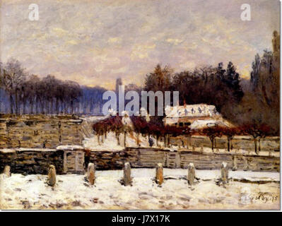 Alfred Sisley l'abreuvoir à Marly le Roi snow Banque D'Images