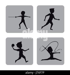 Boutons carrés monochromes ensemble d'hommes et des athlètes de sports divers silhouette Illustration de Vecteur