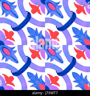 Tuiles azulejo portugais. Motif transparent aquarelle Banque D'Images