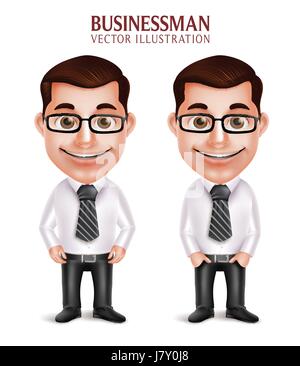 Vector Set de caractère professionnel réaliste Business Man Happy Smiling isolé en fond blanc. Vector Illustration Illustration de Vecteur