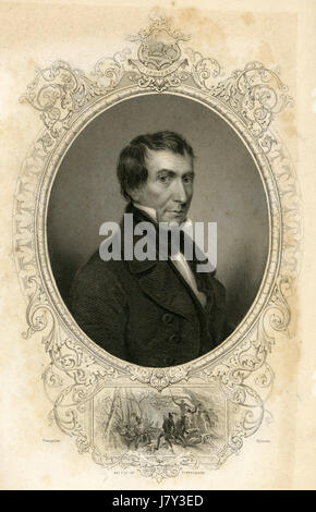 C Antique1860 gravure, William Henry Harrison. William Henry Harrison Sr. (1773-1841) était le neuvième Président des États-Unis (1841), un officier de l'armée américaine, et le dernier président né comme un sujet britannique. SOURCE : gravure originale. Banque D'Images