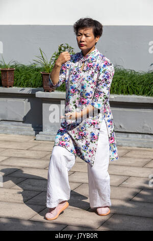 Wenzhou, Zhejiang, Chine. Démonstration de Tai Chi au Musée des Arts Martiaux. Banque D'Images