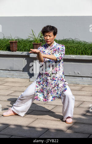 Wenzhou, Zhejiang, Chine. Démonstration de Tai Chi au Musée des Arts Martiaux. Banque D'Images