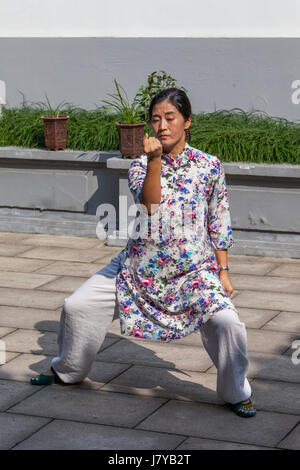 Wenzhou, Zhejiang, Chine. Démonstration de Tai Chi au Musée des Arts Martiaux. Banque D'Images