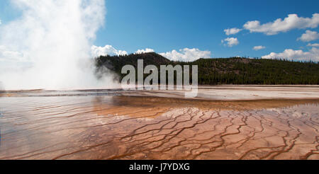 La vapeur qui monte de l'Excelsior Geyser dans le Midway Geyser Basin dans le Parc National de Yellowstone dans le Wyoming USA Banque D'Images