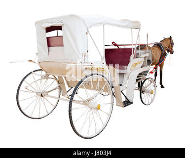 Vue arrière du conte de fées cheval transport isolé cabine fond blanc utiliser pour le transport d'objets de décoration Banque D'Images