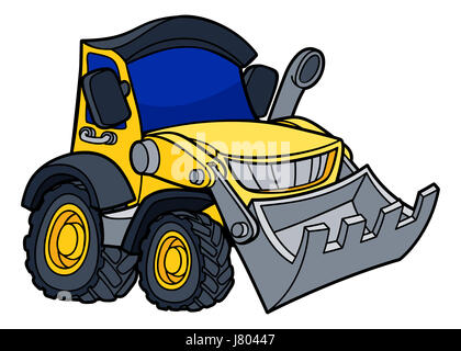 Cartoon illustration véhicule de construction bulldozer digger Banque D'Images