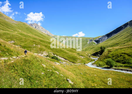 Les randonneurs à côté de la rivière dans la vallée Ferrand Ferrand en été, Alpes, Isère, Oisans, France, Europe Banque D'Images