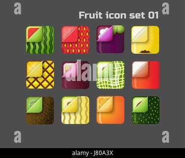 Fruits colorés carrés icon set pour web et mobile 01 Illustration de Vecteur